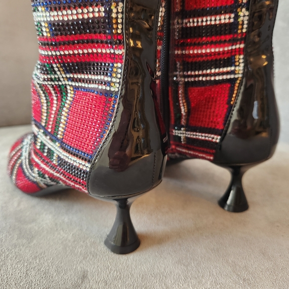 Alex Marie dress boots 7 red plaid OzaraTwo knee high kitten pointy new $190 - Picture 14 of 17